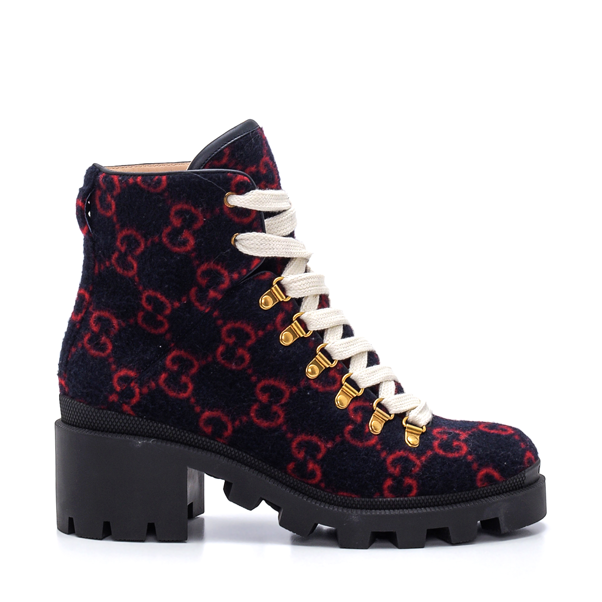 Gucci - Navy & Red GG Supreme Wool Lace Up Ankle Boots